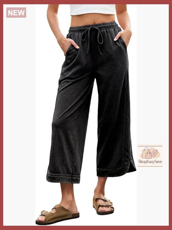 Pants - Wide Leg Baggy Sweatpants Drawstring High Rise Cropped Capri Joggers